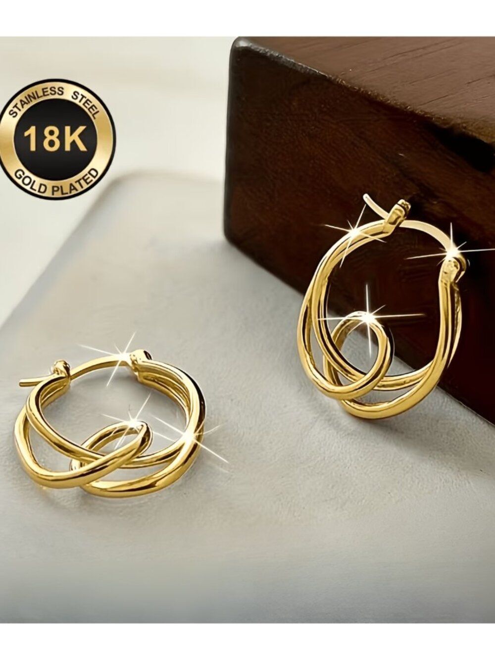 NWT Golden Twist Knot Hoop Earrings 18K Plated Stainless Steel Base